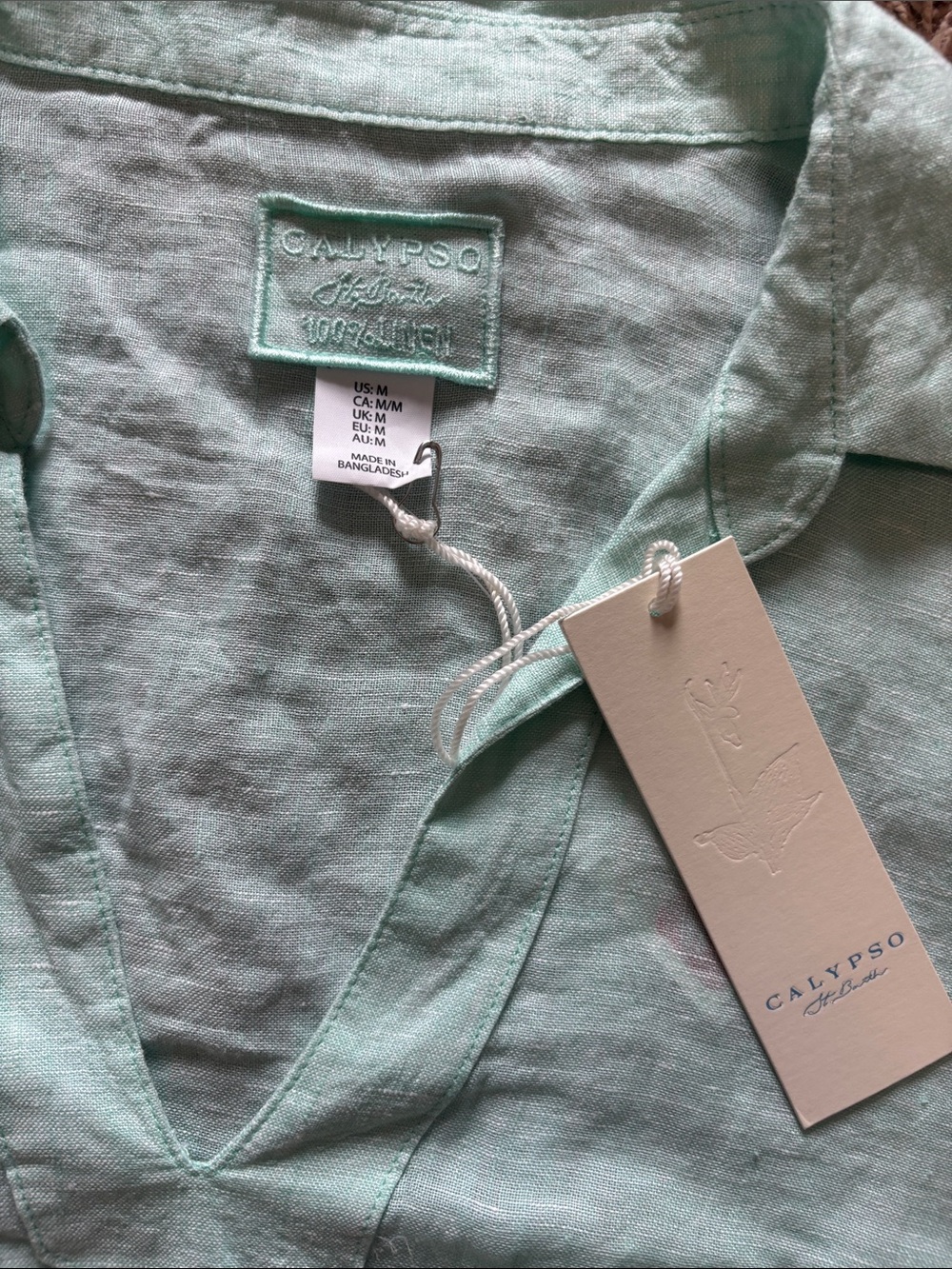 NWT Calypso St. Barth 100% Linen Tunic Top aqua Coastal Resort Shirt Medium - Picture 3 of 7